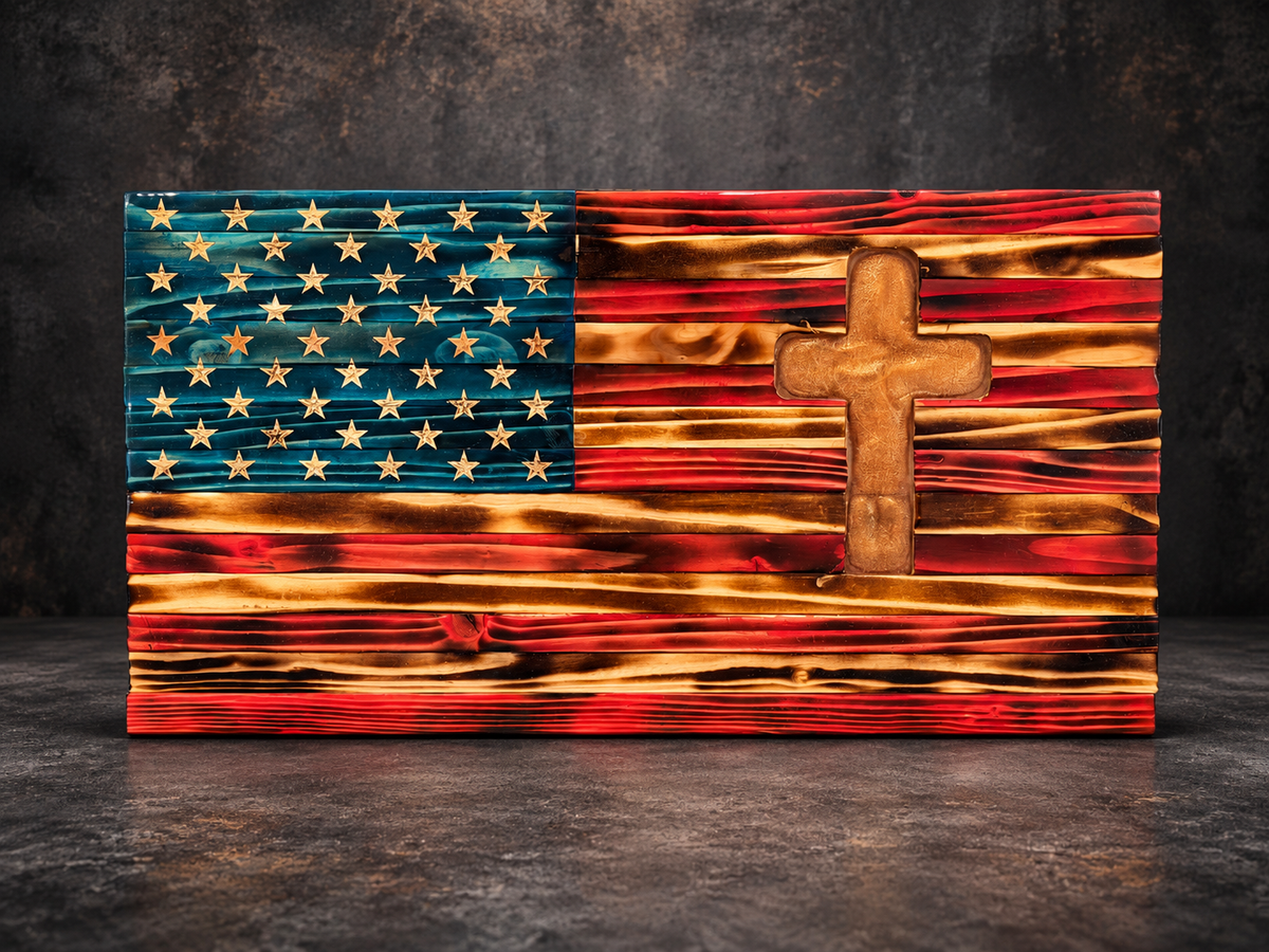 24in Handcrafted American Flag with Custom Carving