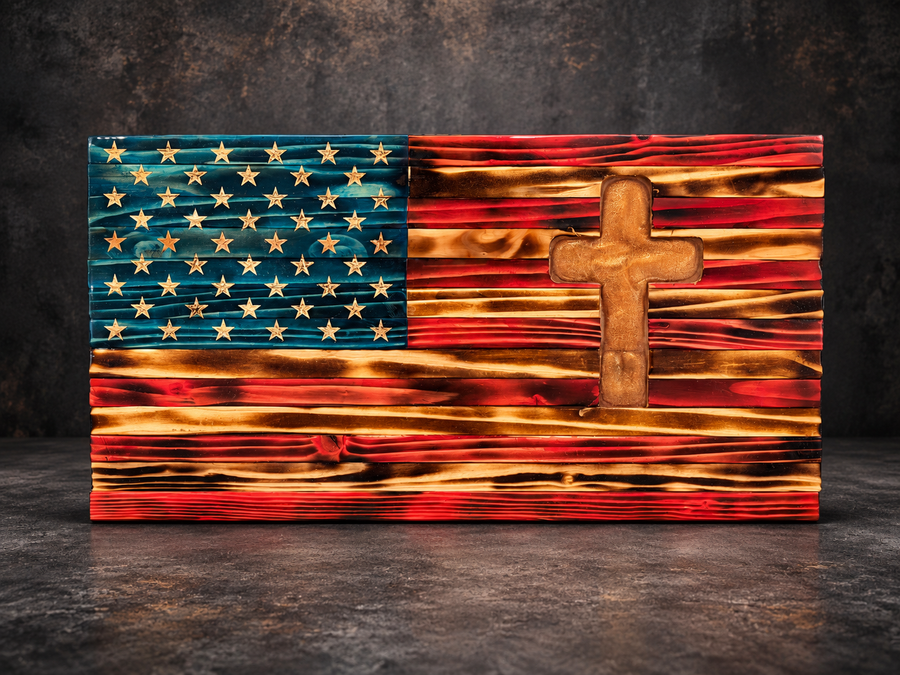 24in Handcrafted American Flag with Custom Carving