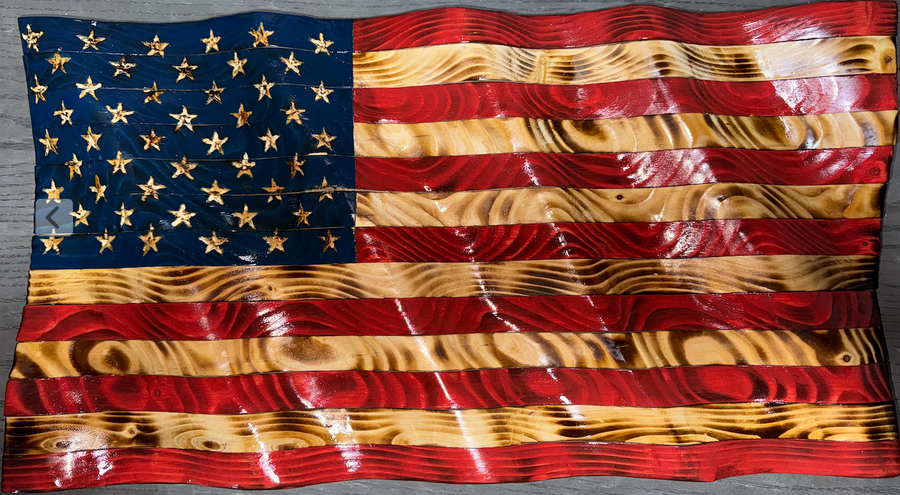 Handcrafted Classic Wooden American flag Wavy